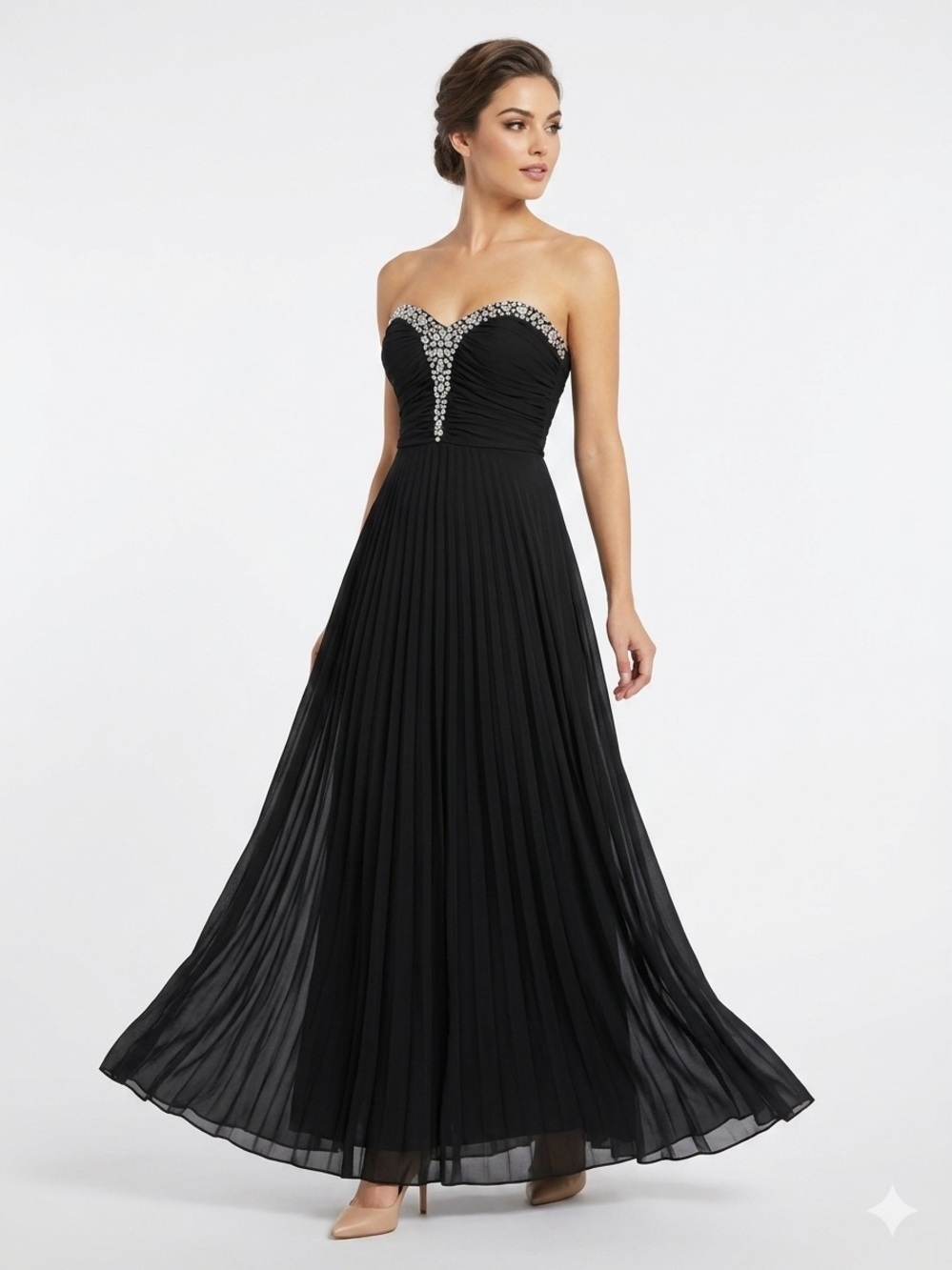 Speechless Black Strapless Jeweled Pleated Evening Gown Size 9